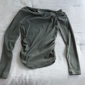Zara Olive Green Long Sleeve Ruched Side Top